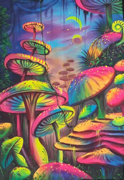 Mushrooms Fluorescent Painting Glow In Dark Uv Glow Painting Handmade Painting