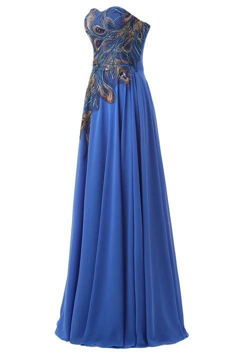 Peacock Embroidery Sweetheart Prom Dresses Long Prom Dress Chiffon