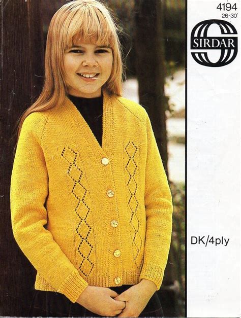 Vintage Girls Cardigan Knitting Pattern Pdf Childrens V Neck Etsy Uk