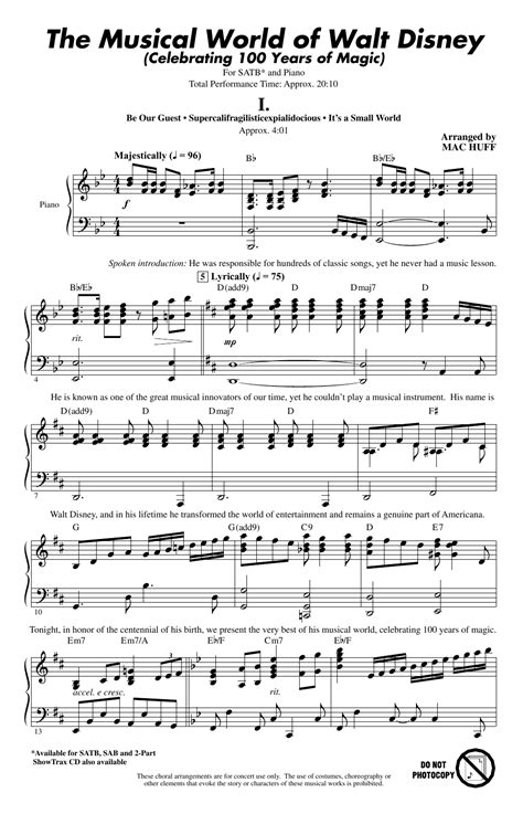 The Musical World Of Walt Disney Sheet Music Mac Huff Satb Choir