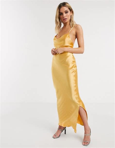 Asos Design Cami Maxi Slip Dress In High Shine In Satin With Lace Up Back Asos Idées