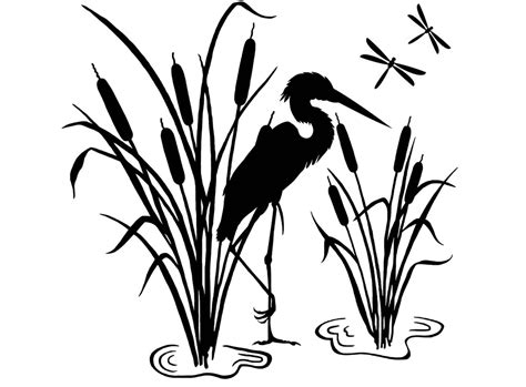 Heron Cattails 2 Pcs 4 Black Fused Glass Decals Captive Decals