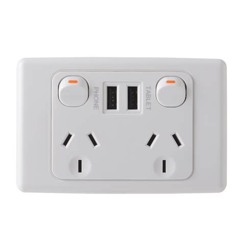 Deta 240v 10 Amp Double Outlet Powerpoint With Dual 34 Amp Usb Charger
