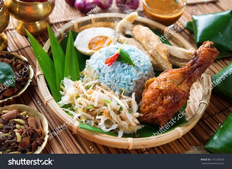 Nasi Kerabu Or Nasi Ulam Popular Malay Rice Dish Blue Color Of Rice