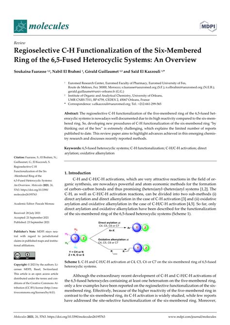 Pdf Regioselective C H Functionalization Of The Six Membered Ring Of