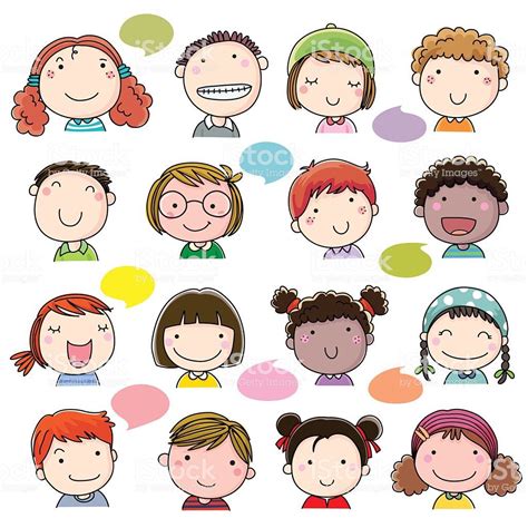 Hand Drawn Children Faces Set Doodle People Cute Cartoon Drawings