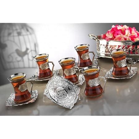 Amazon Com Pieces Tea Glasses With Holders And Saucers Set Of