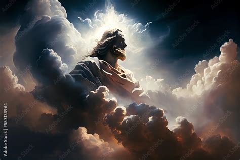 jesus christ god in the clouds surrounded by clouds second coming of christ christian