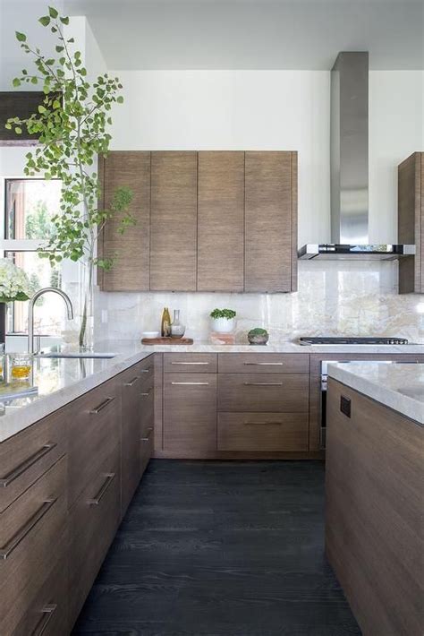 A hollow wood cabinet or cabinet constructed from lesser. Walnut Stained Flat Front Kitchen Cabinets with White and ...
