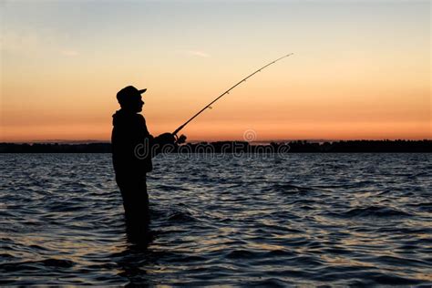 Fisherman Silhouette At Sunset Stock Photo Image Of Catch River