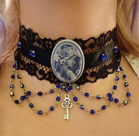 Gothic Choker With Blue Accents · A Lace Choker · Beadwork Jewelry