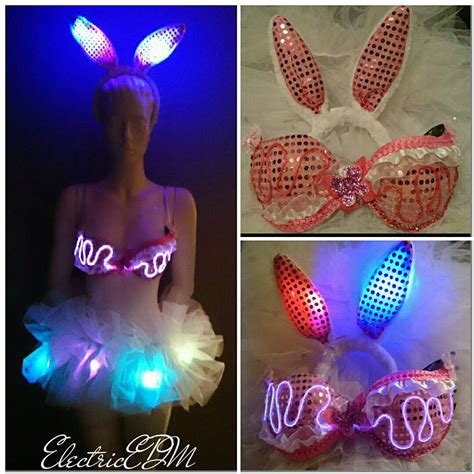 Led 34b Sexy Bunny Rave Bra With Matching Led Bunny Ears