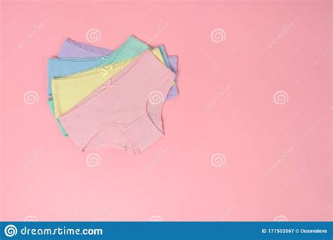 Multi Colored Cotton Panties For A Girl On A Pink Background Stock Image Image Of Colour