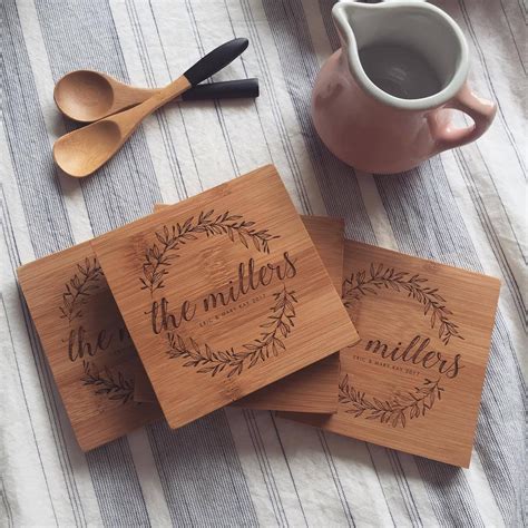Custom Wood Coasters Personalized Wooden Coaster Set W Engraved