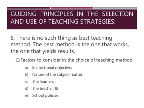 Selection And Use Of Teaching Strategies