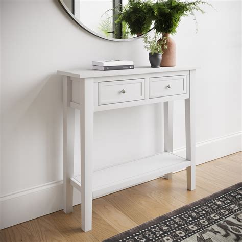 Narrow Console Table With Drawers In White Elms Furniture123