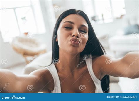 Taking Duck Face Selfie Stock Image Image Of Indoors 82341411