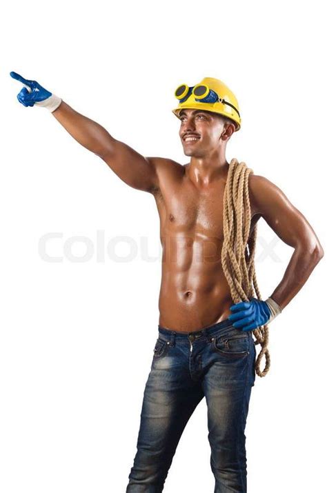Naked Construction Worker On White Stock Image Colourbox My Xxx Hot Girl