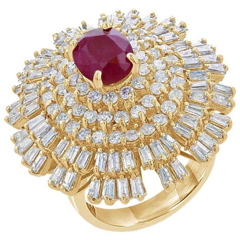 6 13 carat ruby diamond 14 karat yellow gold ballerina ring at 1stdibs