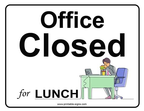 Closed For Lunch Office Sign Printable Signs