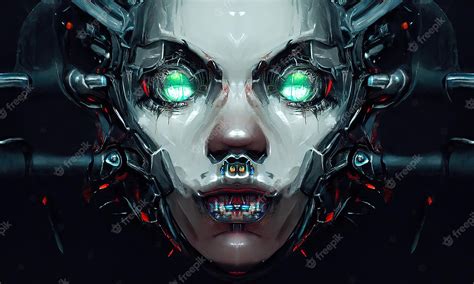 Premium Photo Robot Cyborg Woman Humanoid Face Skull Technological
