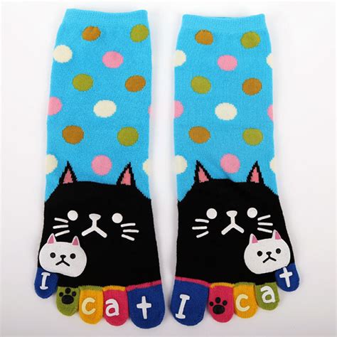 Women Cute Cartoon Cat Five Toes Socks Thick Warm Middle Tube Socks Us868