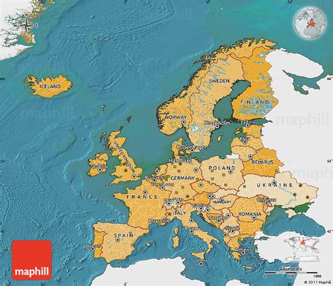 Political Shades Map Of Europe Single Color Outside Satellite Sea