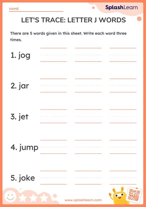 Lets Trace Letter J Words Worksheet Ela Worksheets Splashlearn