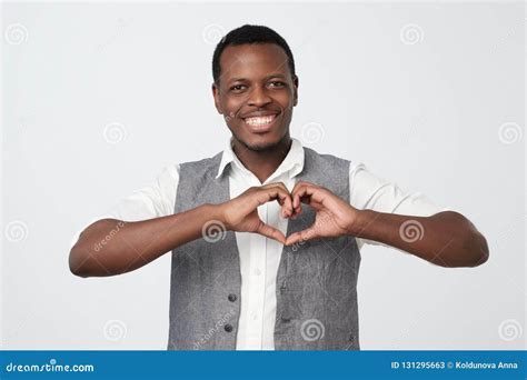 African Black Man Making Out Of Hands Heart Doing Charity Work Stock