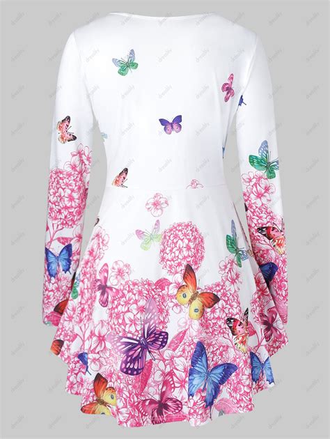 32 Off 2021 Plus Size Butterfly Printed Ruched Top In White Dresslily