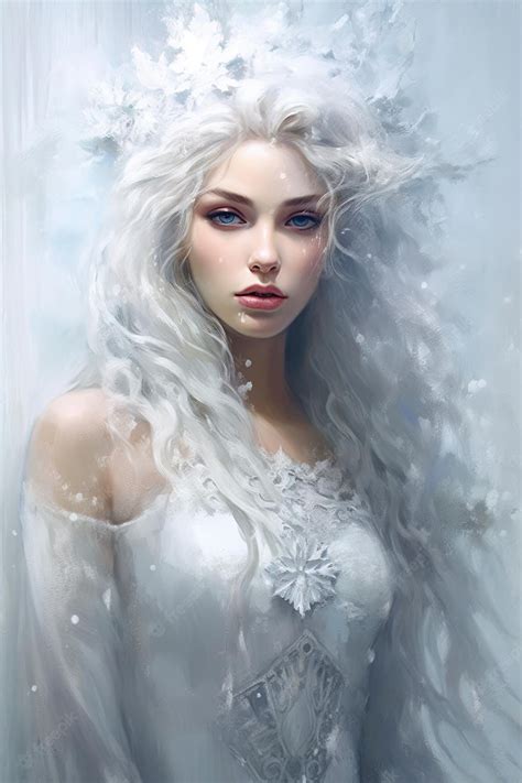 Premium Ai Image A Painting Of A Girl With Long White Hair And Blue Eyes
