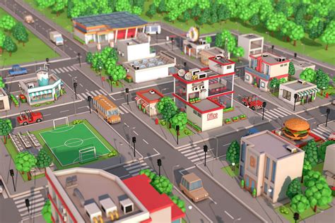 Low Poly Lab City Builder Game Level