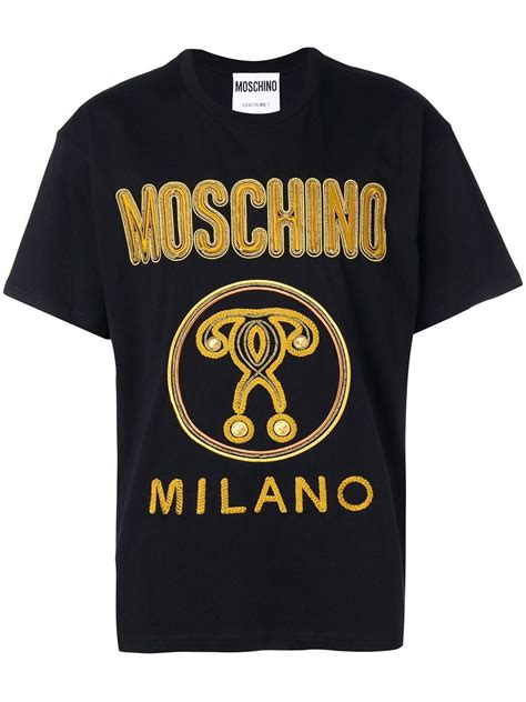 Moschino Double Question Mark Embroidered T Shirt In Black Modesens