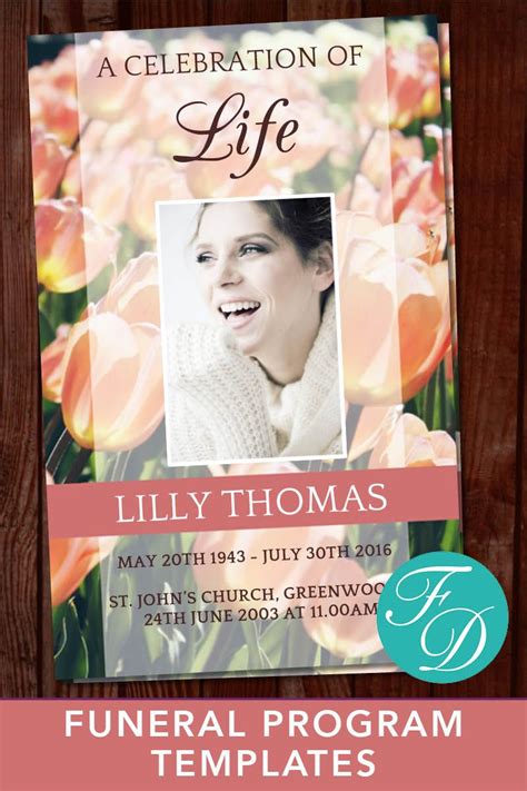 Memorial Program Template With Peach Tulips Design Ready To Download