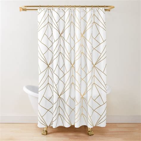 Geometric Gold Pattern With White Shimmer Shower Curtain For Sale By