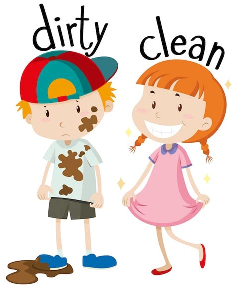 Opposite Adjectives Dirty And Clean Vector Free Download