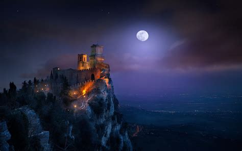 512313 Nature Landscape Castle Night Guaita Fortress San Marino Rare