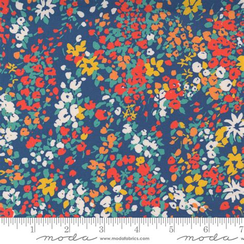 Moda Lady Bird Cascade Floral Painterly Flowers Navy Fabric By Crystal