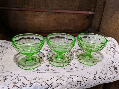 Hazel Atlas Colonial Block Green Depression Glass Footed Sherbet