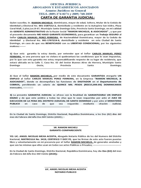Carta De Garantia Judicial Pdf República Dominicana Justicia