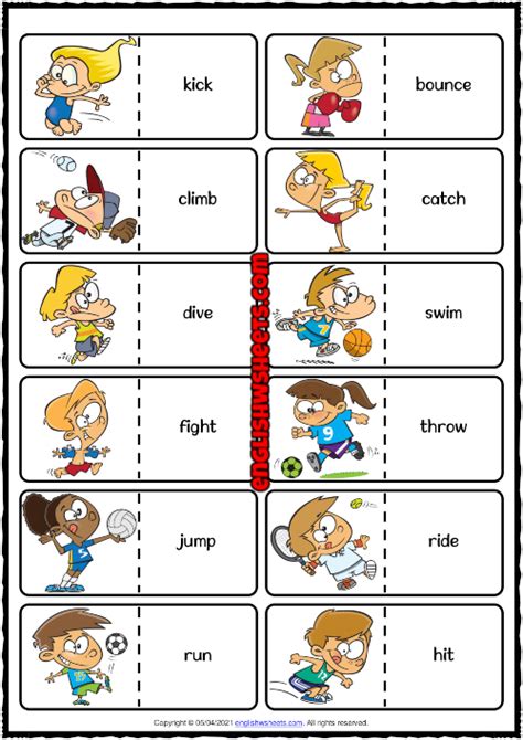 Classroom Verbs Esl Printable Dominoes Game For Kids