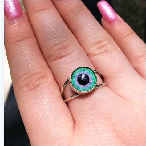 Silver And Blueish 10mm Glass Eye Ring Is Handmade By Old Hippie Dave