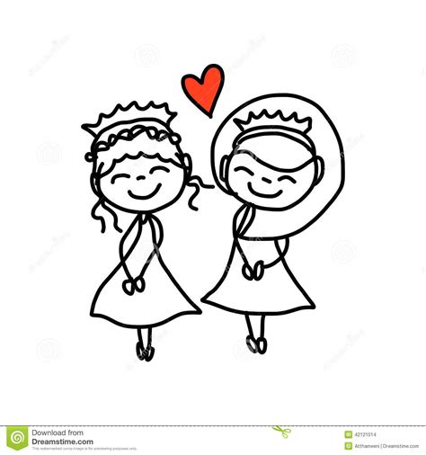Hand Drawing Cartoon Happy Couple Wedding Stock Illustration Image