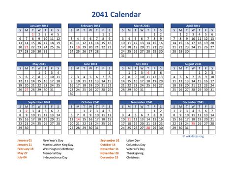 Pdf Calendar 2041 With Federal Holidays