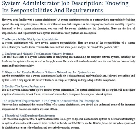 System Administrator Job Description Knowing Its Responsibilities And