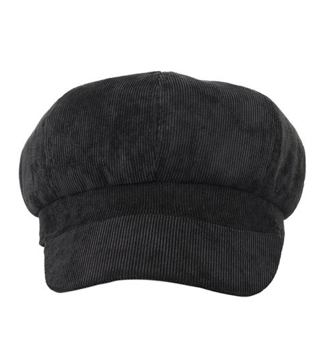 Women Corduroy 8 Panel Newsboy Cabbie Cap Peaked Beret Hat Black