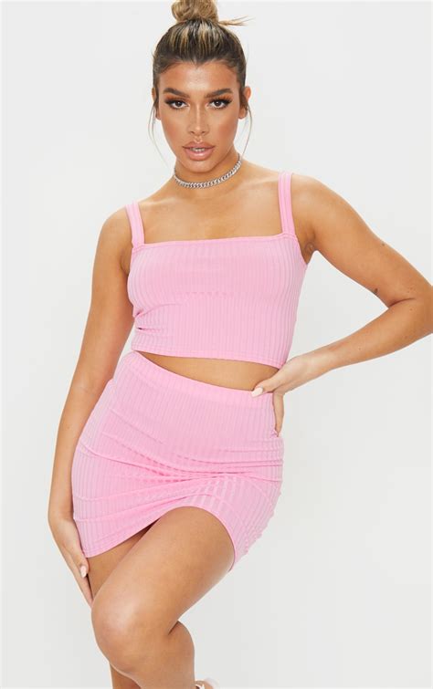 Light Pink Rib Square Neck Crop Top Co Ords Prettylittlething Ie