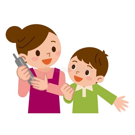 Mother And Children In The Phone Stock Vector Illustration Of Child