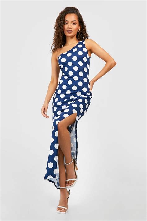 women s polka dot one shoulder maxi dress boohoo uk