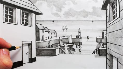 How To Draw Using 1 Point Perspective Buildings And A Harbour Scene